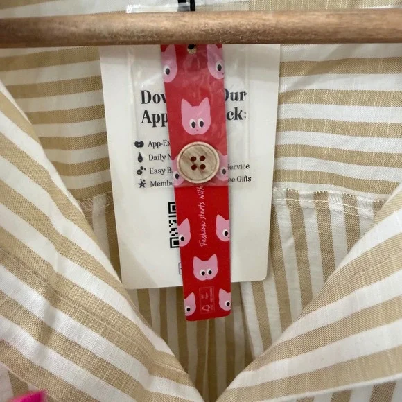 Cider Button Down Shirt Size S Tan White Striped Twist Front Roll Tab Sleeve - Picture 4 of 5